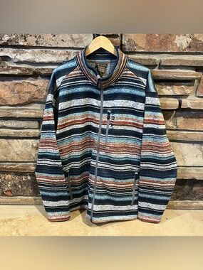Ariat Caldwell Western Striped Zip-Up Fleece Sweater Jacket - Grey, Blue, Brown